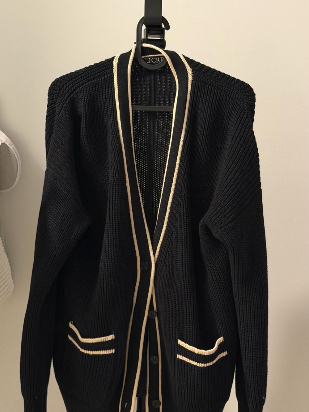J. Crew Black Cardigan with Cream Trim
